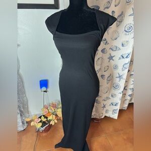Heart & Hips Black ribbed bodycon maxi dress. Super sexy low square neckline NEW